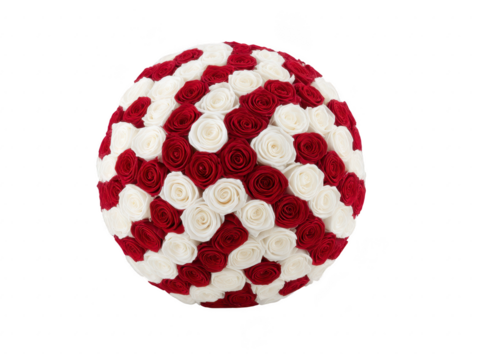 Red and white rose arrangement, spherical floral design, romantic and elegant, isolated on transparency background, perfect for celebration or gift