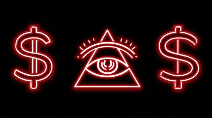 AI scanning suspicious financial activities, fraud prevention icons, neon red alerts,