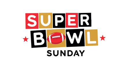 Super Bowl Sunday lettering with football and stars