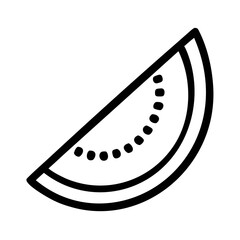 a flat icon of a vector clip art melon slice with black outline for web and graphic design