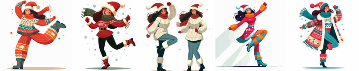 vector of a woman dancing to welcome Christmas
