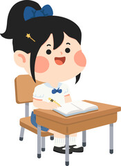 Illustration of Girl Studying at School Desk
