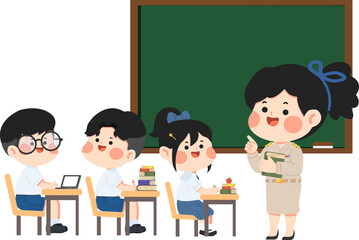 Illustration of Students in Classroom with Teacher