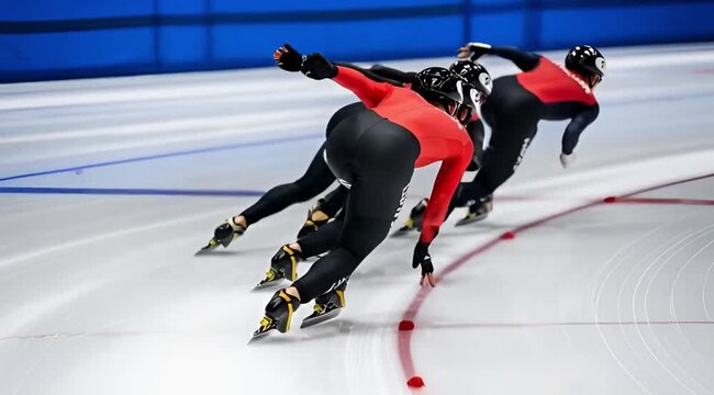 Speed skaters racing on indoor rink