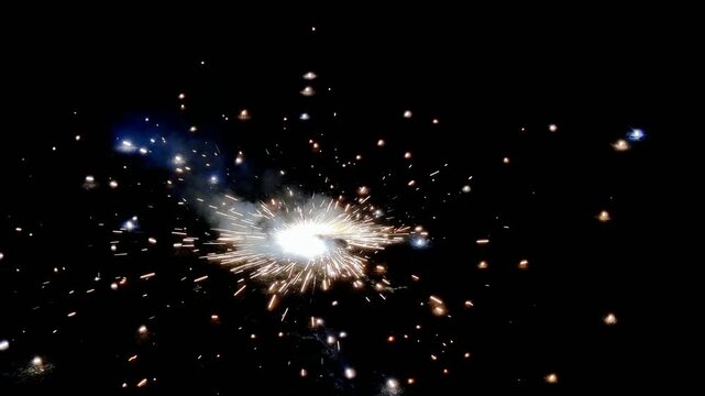 Footage of fireworks shot in the night sky as background. Close-up shot of fire crackers during festival of Diwali in India
