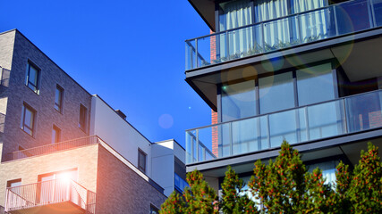 European residential architecture harmonizing with nature. Eco-friendly living in city with greens....