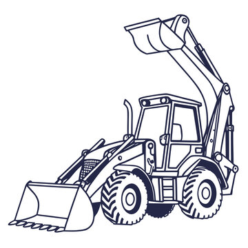 Illustration of a backhoe loader, showcasing construction equipment and its role in excavation and earthmoving, isolated on