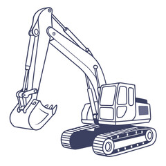 Line drawing of an excavator isolated on the excavator has a bucket and a cab it is used for digging and construction