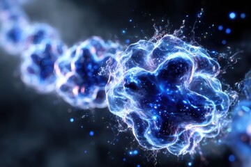 Molecular structure illuminated with blue light swirls in an abstract representation