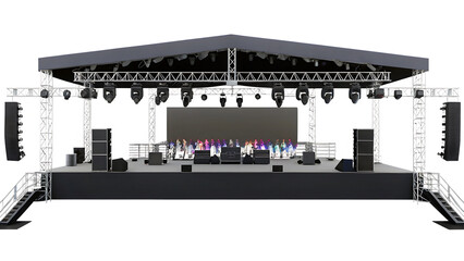Outdoor Concert Stage Setup with Large LED Screen and Speakers outdoor stage lighting isolated on a transparent background