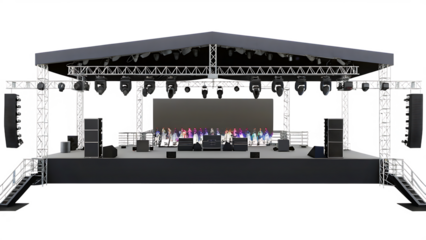 Outdoor Concert Stage Setup with Large LED Screen and Speakers outdoor stage lighting isolated on a transparent background