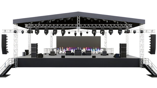 Outdoor Concert Stage Setup with Large LED Screen and Speakers outdoor stage lighting isolated on a transparent background
