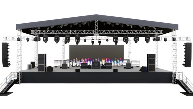 Outdoor Concert Stage Setup with Large LED Screen and Speakers outdoor stage lighting isolated on a transparent background