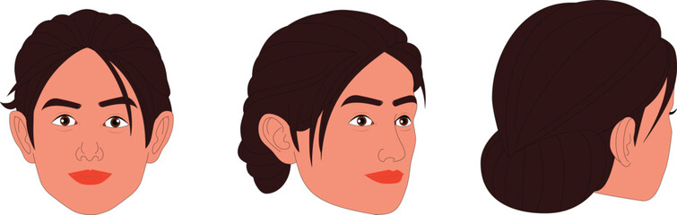 Indian woman Face front back illustration animation ready