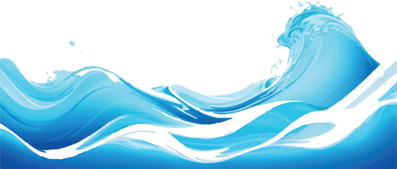 Stylized blue water wave illustration smooth vector design element isolated on white background