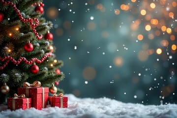 Christmas background with generous copyspace and holiday decorative elements