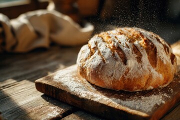 freshly baked bread on wooden board