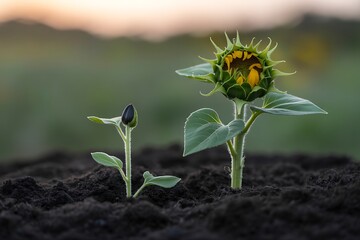 Sunflower sprout evolution progression and growth in darkness