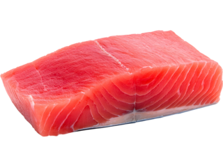 Raw tuna steak isolated on transparent background, perfect for culinary, seafood, and sushi visuals.