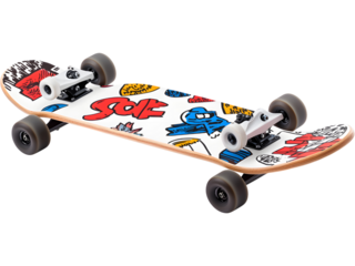 Skateboard with colorful tropical leaf pattern isolated on transparent background, perfect for youth and sport designs.