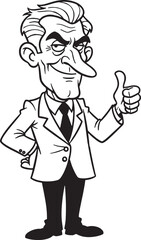 Cartoon businessman giving a thumbs up with a sly smile