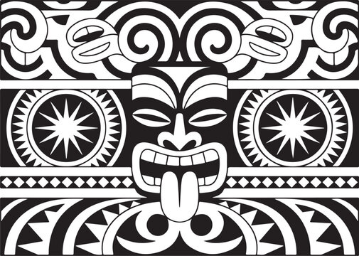 Bold tribal design, a vintage Polynesian tiki feel