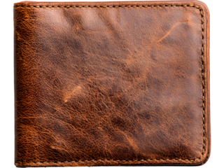 Brown leather wallet isolated on transparent background, perfect for finance, business, and lifestyle visuals.