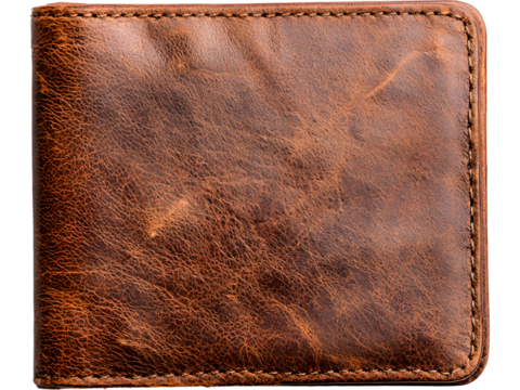 Brown leather wallet isolated on transparent background, perfect for finance, business, and lifestyle visuals.