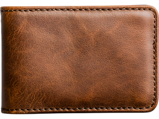 Brown leather wallet isolated on transparent background, perfect for finance, business, and lifestyle visuals.