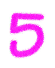 Furry number 5 made of pink fur,  Purple furry number five