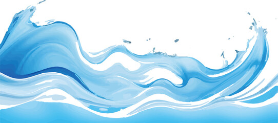 Dynamic water wave illustration flowing blue liquid design element isolated on white background
