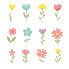Obraz premium Cute Doodle Spring Flowers Vector Set