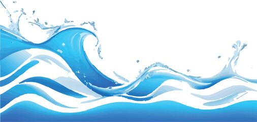 Stylized blue water wave illustration with splashes and ripples perfect for backgrounds or design elements