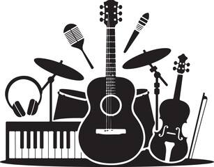 Naklejka premium Musical instruments creating awesome band together