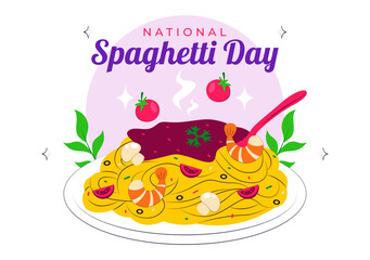 National Spaghetti Day Celebration Vector Illustration Featuring Various Noodle Dishes in a Fun And Festive Flat Style Cartoon Background