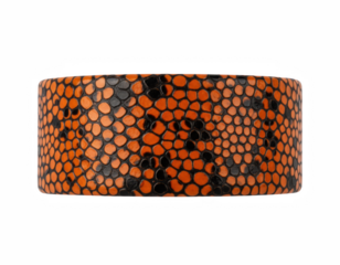 Wide Orange and Charcoal Textured Cuff Bracelet with Simulated Scale Pattern
