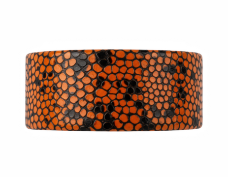 Wide Orange and Charcoal Textured Cuff Bracelet with Simulated Scale Pattern
