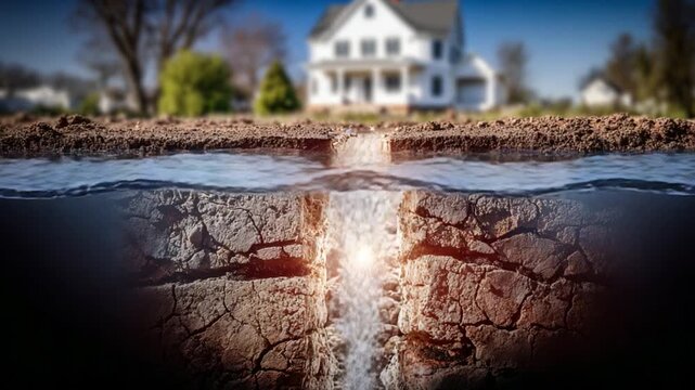 Water source underground: An artistic perspective unveils an underground water source, cascading through the earth and sustaining the above-ground elements such as the house