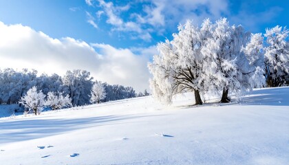 Fototapeta premium Winter Wonderland - Snow-Covered Trees and a Bright Blue Sky.