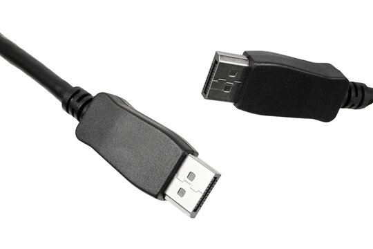 black display port connection cable isolated on white or transparent png