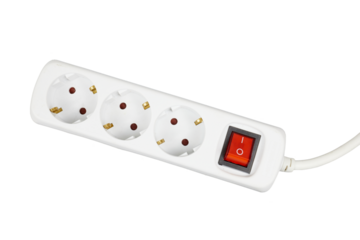 white electrical outlet with red switch isolated on white or transparent png