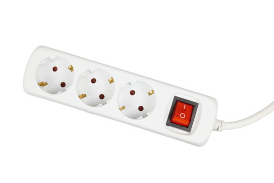white electrical outlet with red switch isolated on white or transparent png