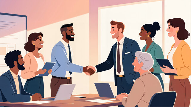 Diverse Business Team Handshake In Office Meeting Promoting Partnership And Collaboration