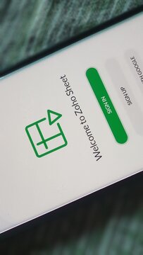 New Delhi, India - November 17 2025: Zoho Sheet App Welcome Screen on Mobile Phone, Spreadsheet Software