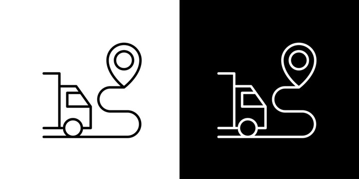Delivery route with a truck and a location pin icon, representing logistics and transportation services