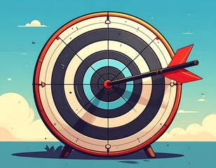 Illustration of a target with an arrow hitting the bullseye in a vibrant outdoor setting