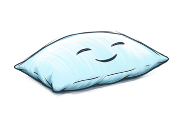 Light blue cartoon pillow with closed eyes and smiling face character cute isolated on a transparent background