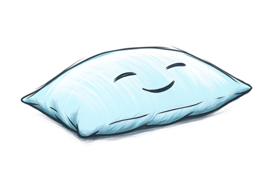 Light blue cartoon pillow with closed eyes and smiling face character cute isolated on a transparent background