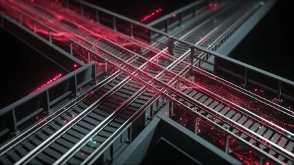 Abstract digital network structure with bridges and data flow animation