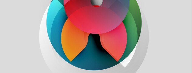 Obraz premium Abstract colorful design. Overlapping circles create dynamic visual impact. Soft shadows suggest depth, modern aesthetic.